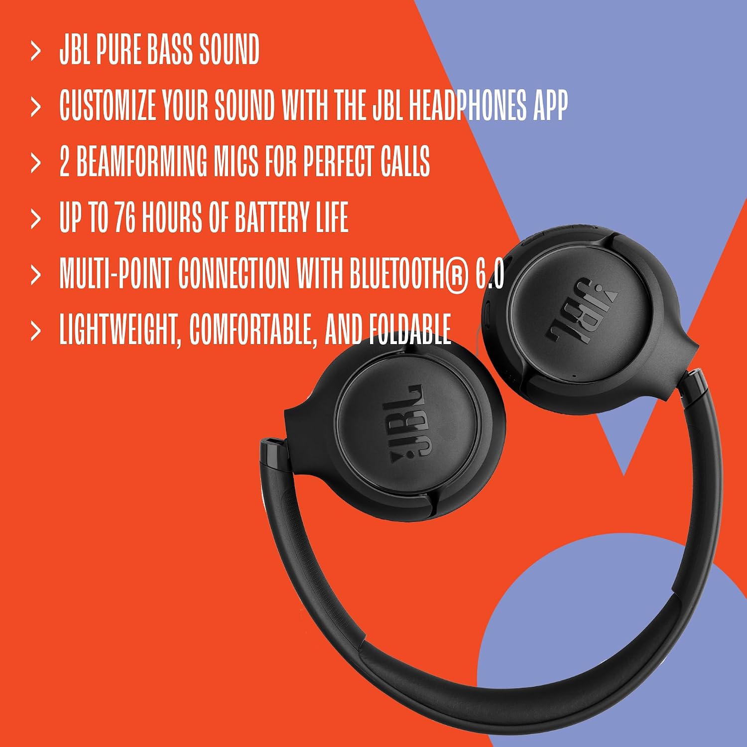 JBL Tune 530BT Wireless On-Ear Headphones with Bluetooth, Lavender